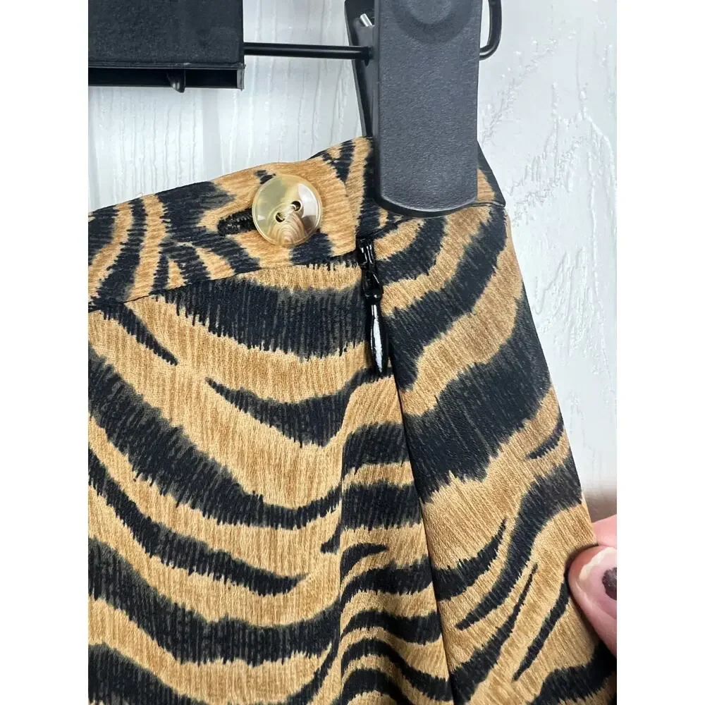 90s Aesthetic Rena Rowan Tiger‎ Stripe Maxi Skirt, 4P, Tan Black